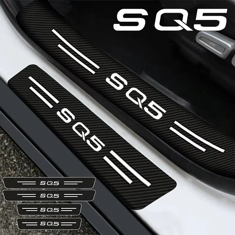 Car Door Sill Protector Sticker Carbon Fiber Threshold Strip For Audi SQ5 Logo Rear Trunk Bumper Guards Decorative Accessories