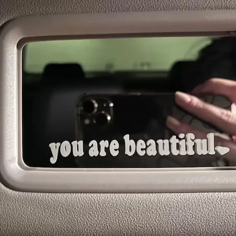 Car Stickers The Text You Are Beautiful Interior Decoration Rear View Mirror Fashion Stickers Creative Sport PVC Vinyl Decals