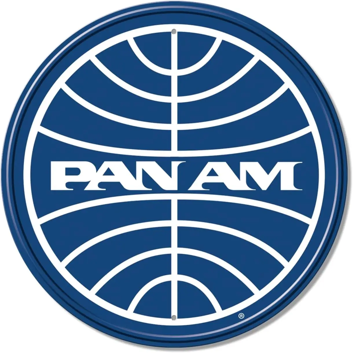 Desperate Enterprises Pan Am Blue Round Aluminum Sign with Embossed Edge - Nostalgic Vintage Metal Wall Decor - Made in USA