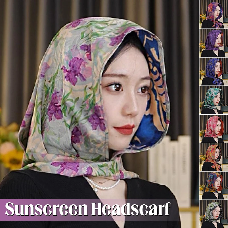 New Women Braid Design Scarf Fashion Cotton Linen Sunscreen Shawl and Wraps Head Cap Oil Painting Style Headband Hat