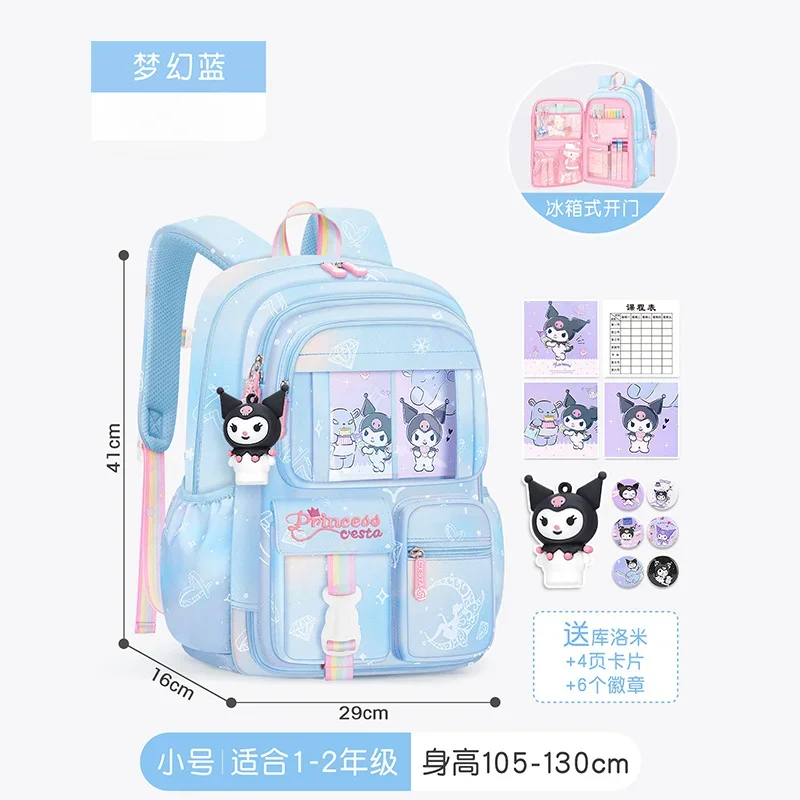 Sanrio Kulomi-mochila impermeable con dibujos animados para niños y mujeres, morral escolar con protección de cresta para estudiantes, morral con reducción de carga