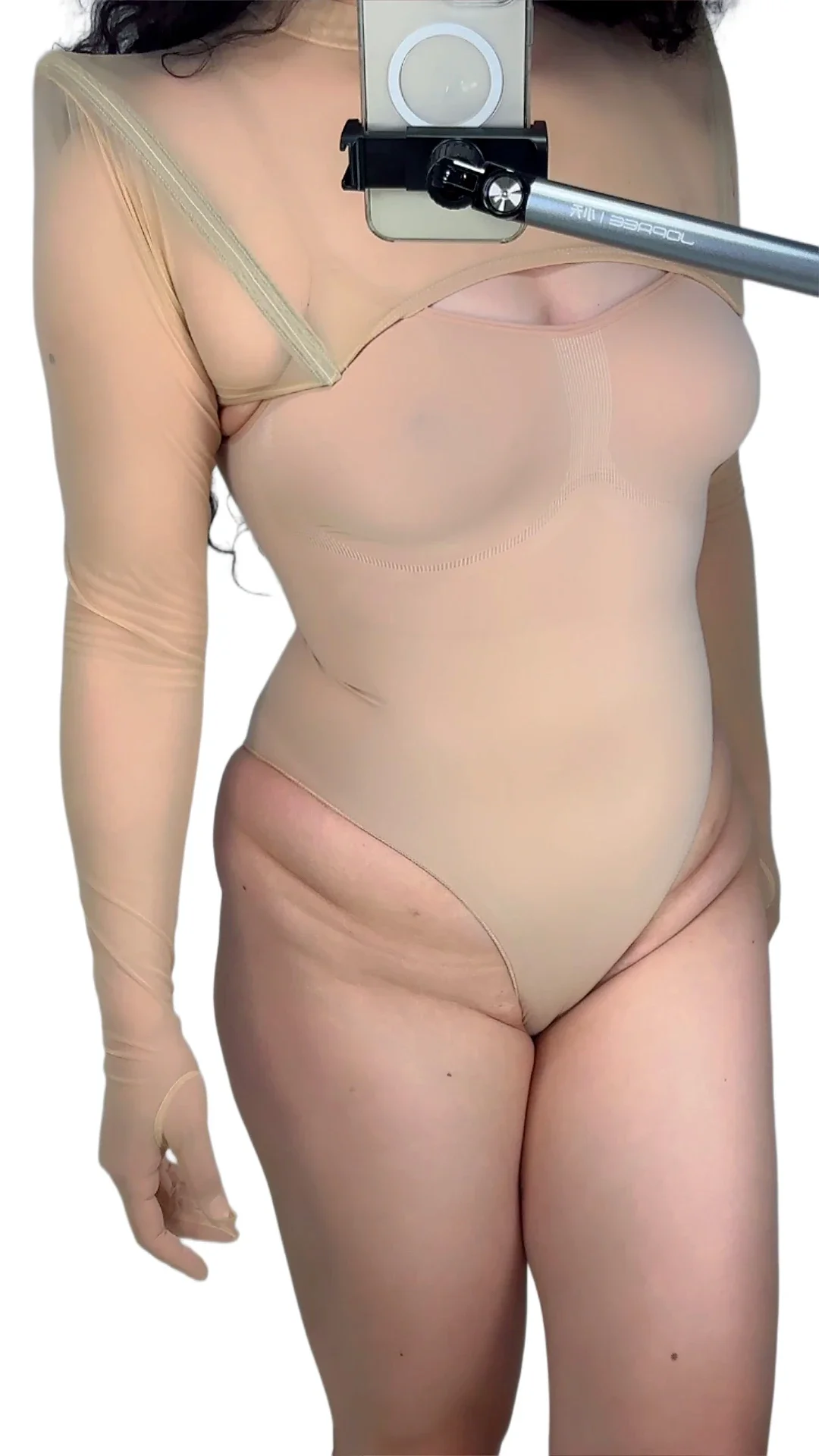 Mesh Nude BOLERO Gloves Fish Bone Structured Lace Sheer Gloved Top Shrug Transparent Spike Cone Corset Bomber Evening One-piece view 5