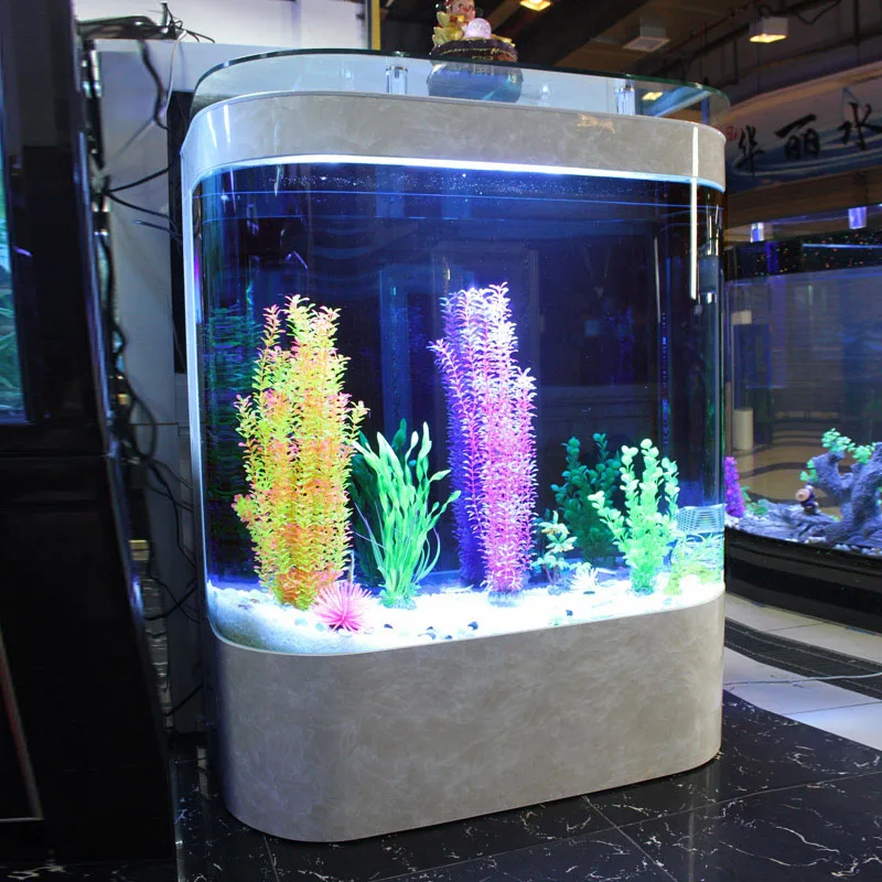 

Glass Fish Tank Living Room Household Back Filter Arc-shaped Large Tropical Floor Lazy Water-free Ecological Aquarium