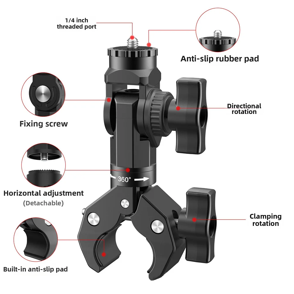 

Регулируемый на 360 градусов зажимной кронштейн для руля мотоцикла и велосипеда с двухосным вращением и нескользящей ручкой