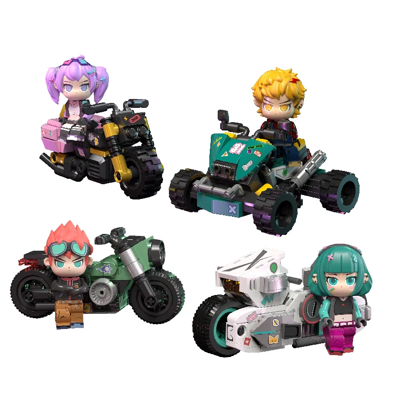 4 Styles Cyberpunk Rider Mini Figure & Motorcycle Building Blocks | Collectible Anime Brick Toys for Kids & Adults view 6