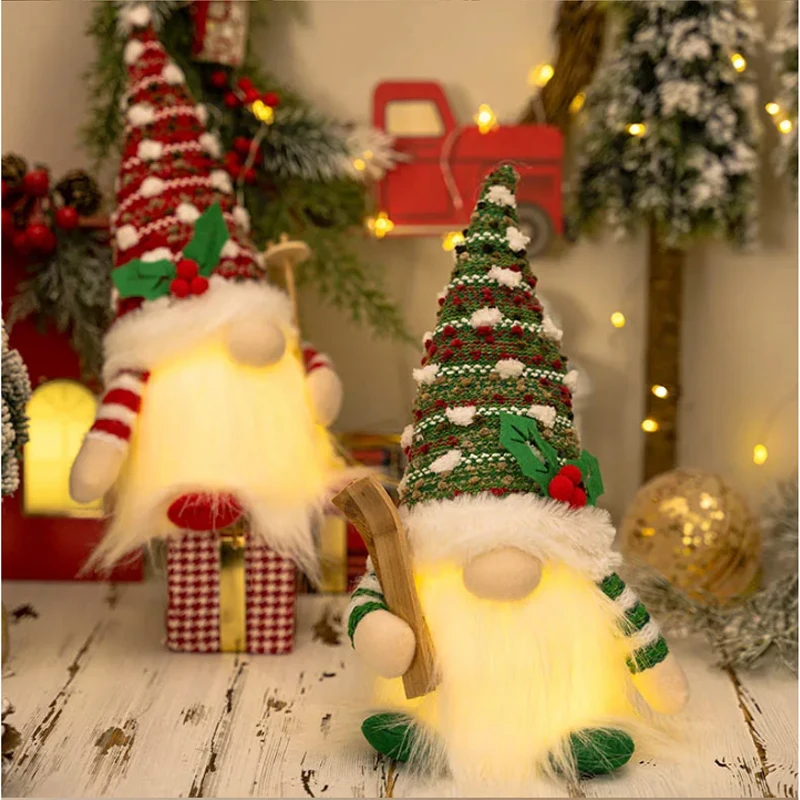 New 2/1PC 28CM Christmas Doll Sled Elf Ski Glowing Gnome with LED Light Christmas Decorations for Home Xmas 2025 New Year Gifts