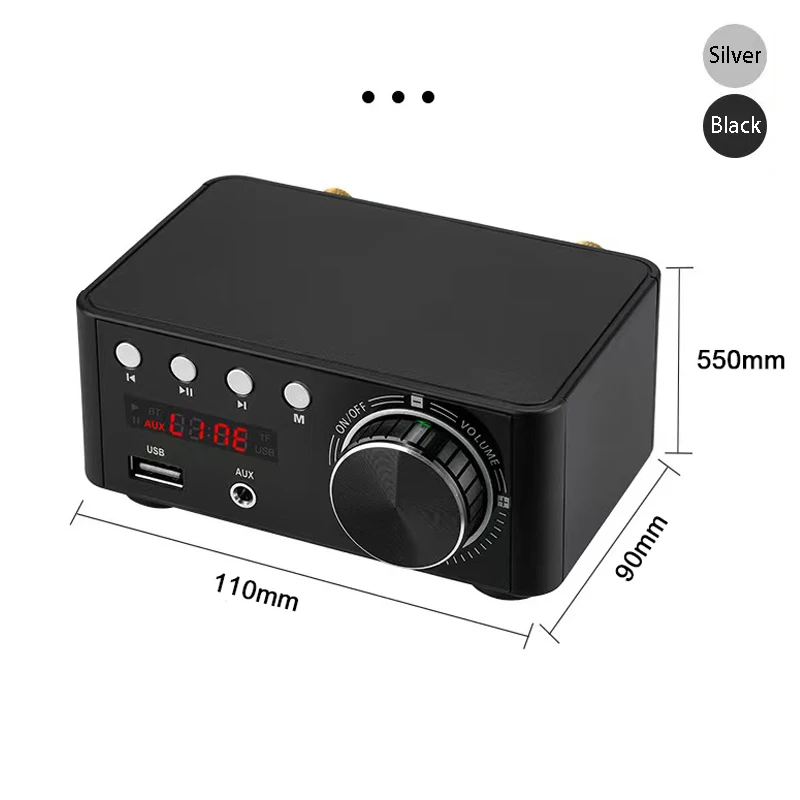 Mini Audio HiFi Bluetooth 5.0 Power Class D Amplifier 2.0 Channel Tpa3116 Digital Amp 50W*2 Home Car Marine Audio USB/AUX IN