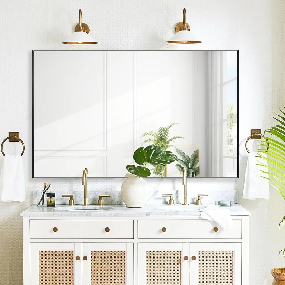 

Black Bathroom Mirror for Wall, Aluminum Frame Rectangle Rectangular Vanity Mirror, Modern Large for Bedroom, Living Room