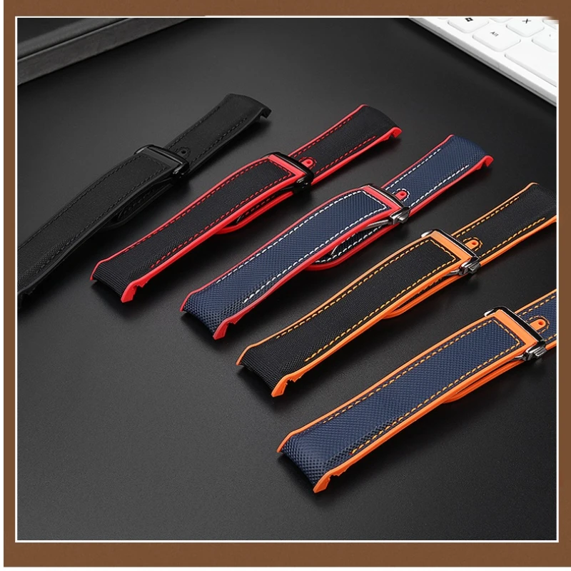 Extremo curvo 20m 22mm para Omega 300 SEAMASTER 600 PLANET OCEAN correa de nailon de silicona hebilla plegable accesorios de pulsera de reloj