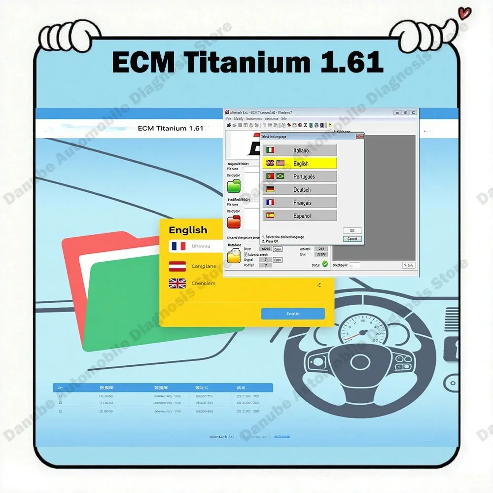 Car Tool Software ECM TITANIUM 1.61 with 26000+Driver ECM 18259+Drivers for Ecu Tool Link/CD /USB Windows 7/10