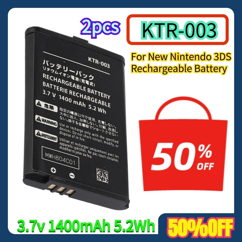 

For New Nintendo 3DS KTR-003 1400mAh 5.2Wh Rechargeable Battery 2pcs