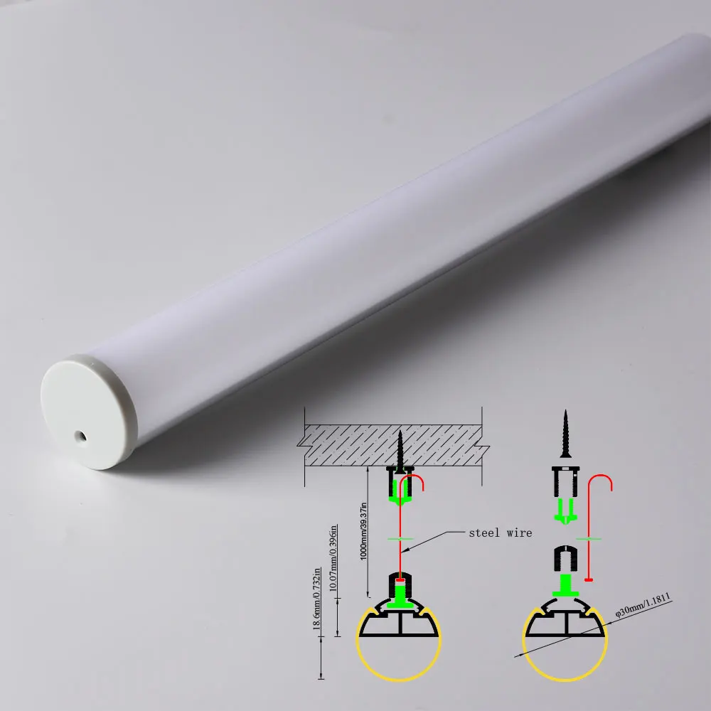 (1 szt.) 0.5m okrągły profil aluminiowy led o średnicy 30mm z matowym pokryciem na wiszące oświetlenie led w kuchni pomieszczenie biurowe pokoju