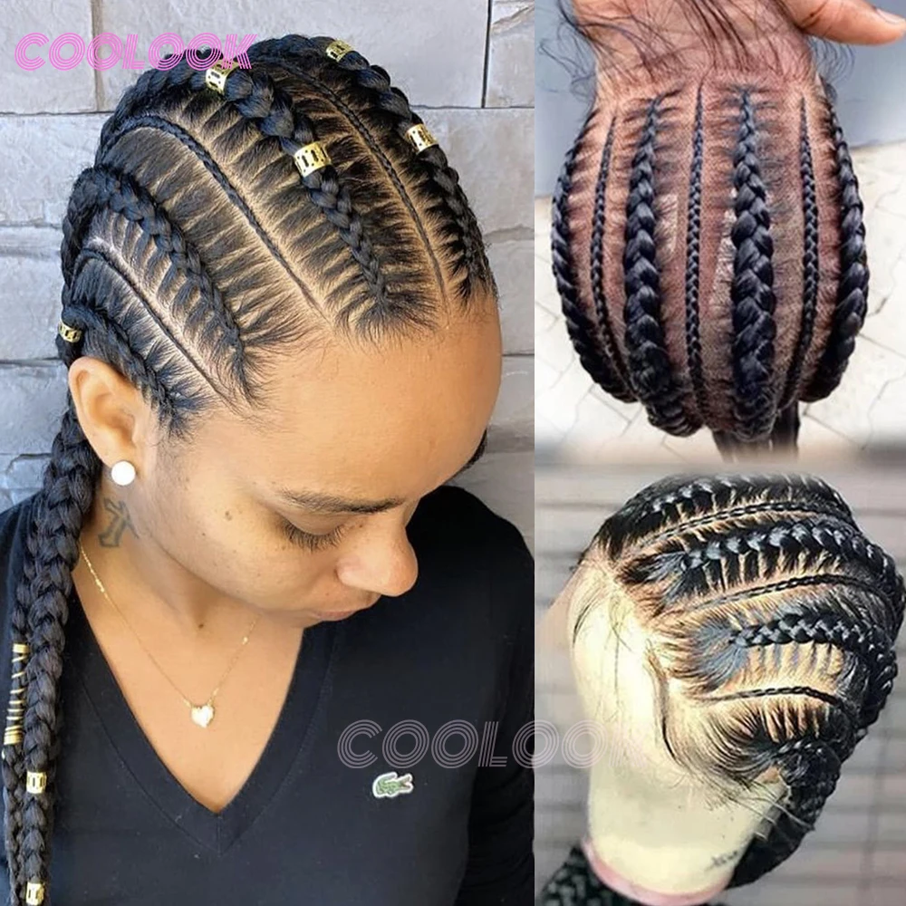 كامل الدانتيل شعر مستعار مضفر غلويليس كورنو الضفائر شعر مستعار الاصطناعية Knotless شعر مستعار مضفر للنساء السود جديلة الدانتيل شعر مستعار أمامي الأفريقي #2