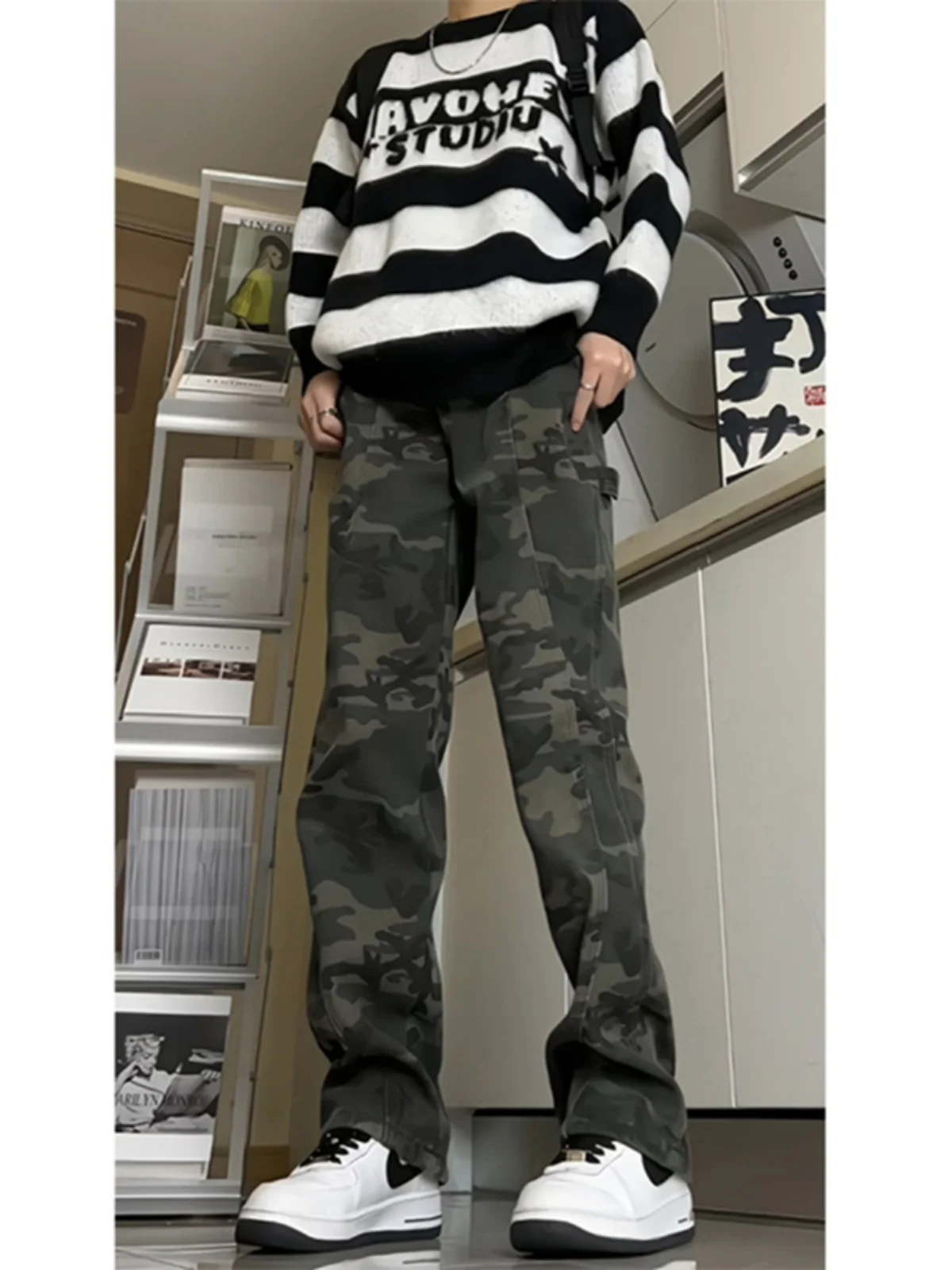 

Men's Hiphop Camouflage Fce Lined Jeans Straight Leg Slim Fit American Workwear Denim Trousers Trendy Youth Winter Cotton ...