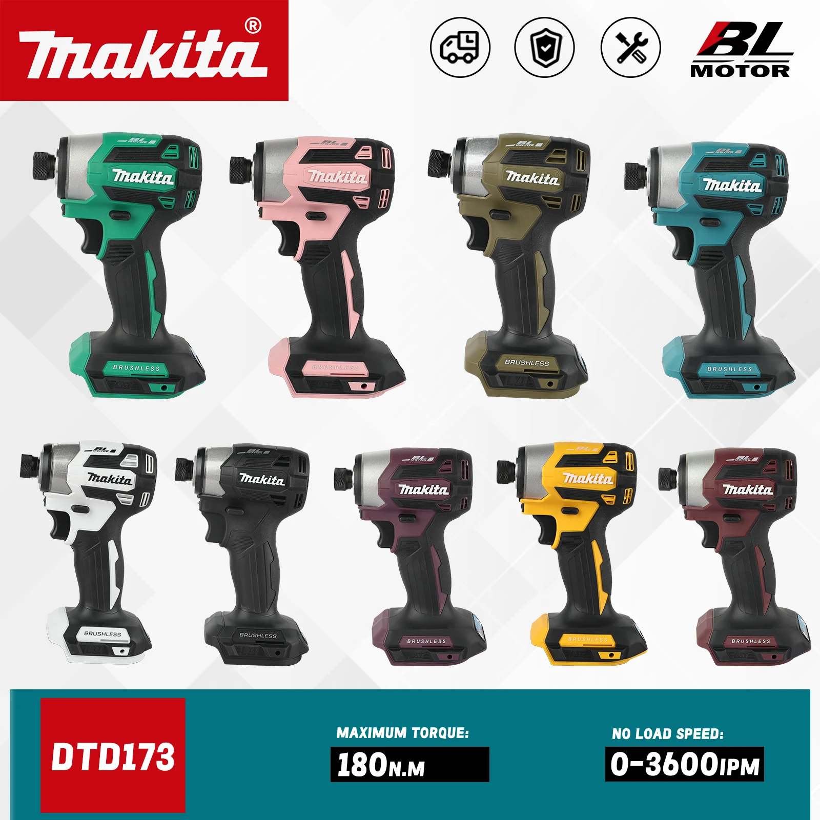 Makita DTD173 18V Cordless Impact Driver 180N·m Max Torque Brushless Motor 4-Speed Control Wood Metal Screwdriving tools