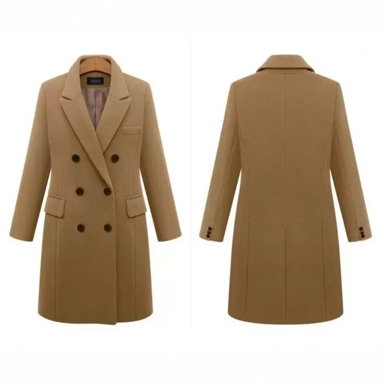 

plus Size Mid-Length Woolen Coat Double-Breasted Stylish Women's Outerwear for Europe Station