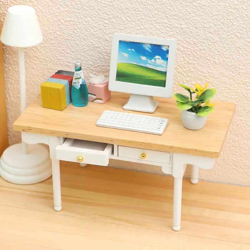 1:12 Figurine da tavolo per casa delle bambole in miniatura Modello di simulazione Scrivania da ufficio Scrivania scolastica Accessori per casa delle bambole moderni ed eleganti