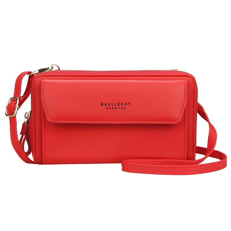 Baellerry Women\'s Phone Shoulder Bags Red Leather Crossbody Bags Large Capacity Clutch Purse Bag Black Small Handbags for Women