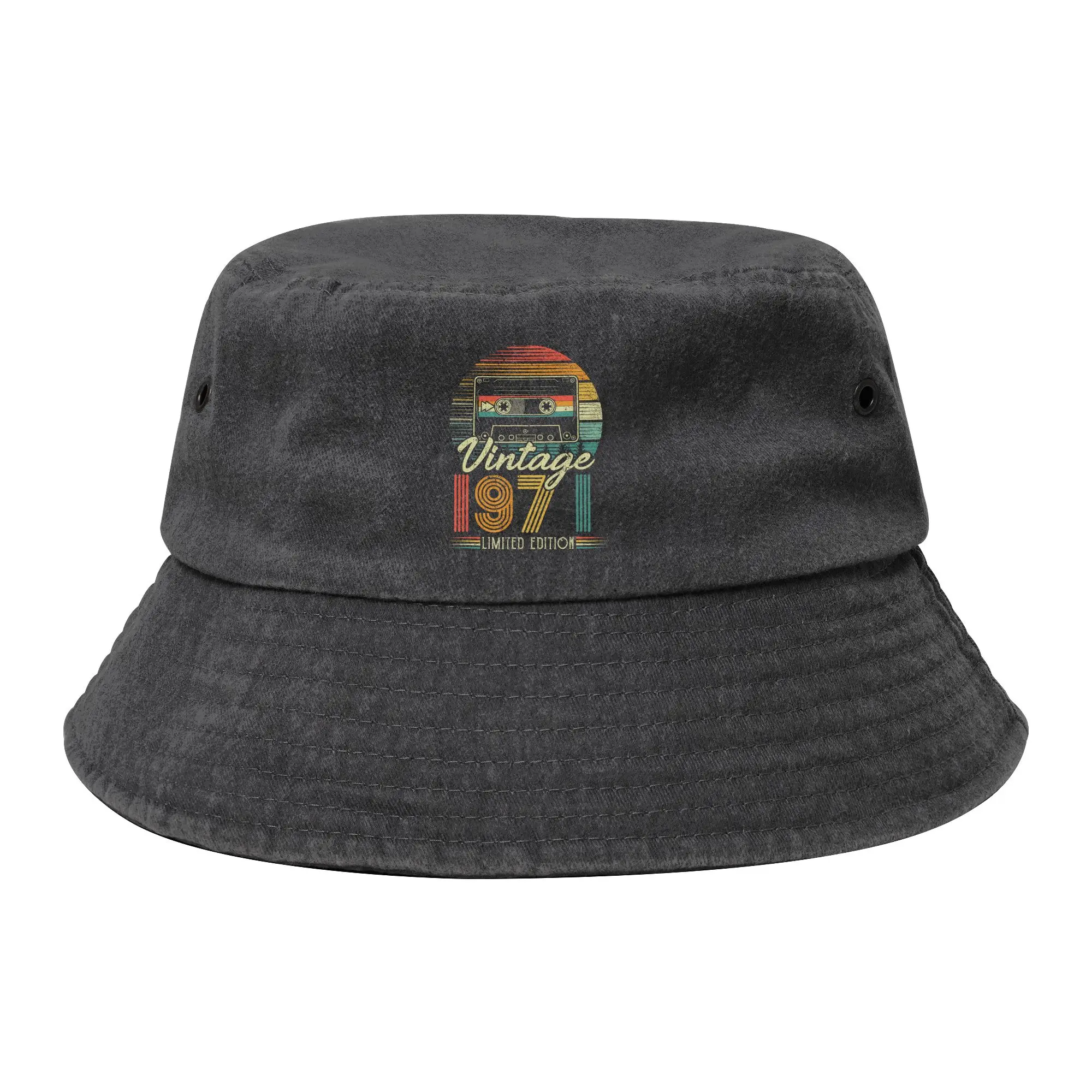 1971 Limited Edition Bucket Hats for Women Men Travel 55th Birthday Distressed Denim Field Hat Outdoor Sports Fishing Hats