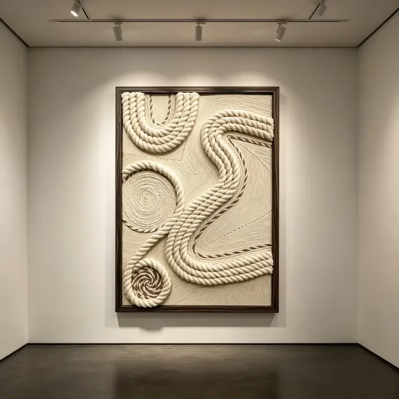 Handmade Textured Rope Wall Art Frame Abstract Wall Painting Neutral Wabi Sabi Wall Decor for Interior Background Ornament