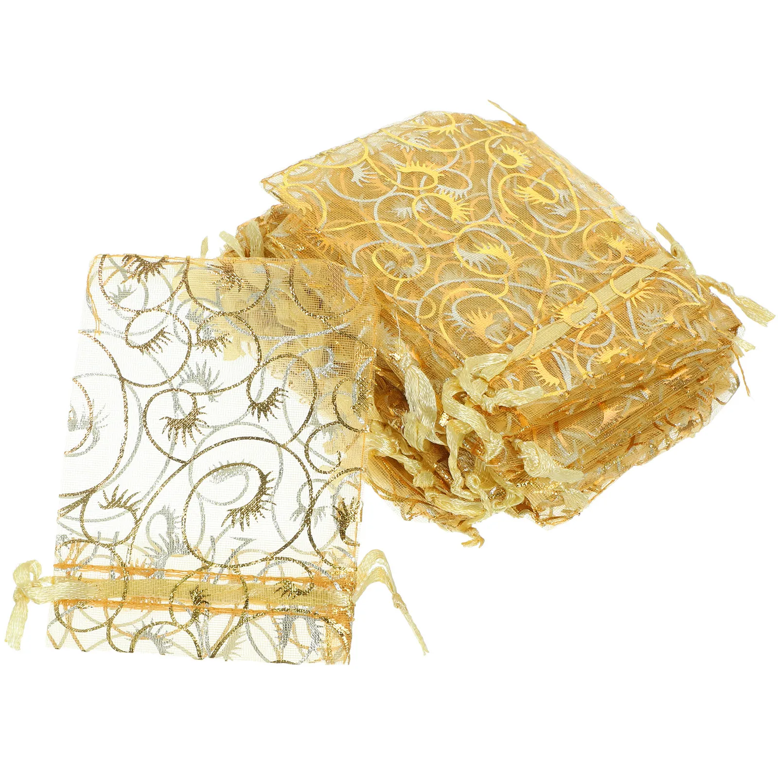 

200 шт. элегантных органзовых мешочков для украшений с золотым шнурком, маленькие сетчатые мешочки для свадебных подарков, конфет, косметики и хранения