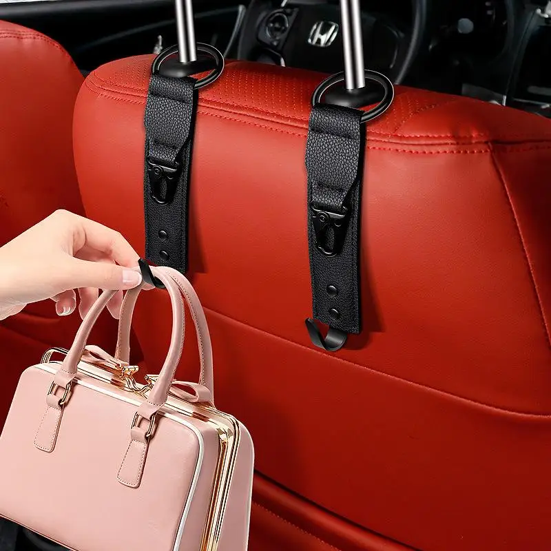 ~PU Leather Hooks For Car Storage Clips Front Seat Headrest Organizer Holder Auto Fastener Hangers Car Interior Accessories