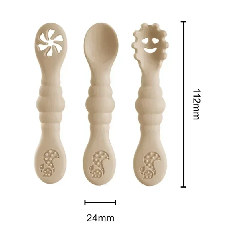 Ensemble d'ustensiles en silicone pour bébé, cuillère, fourchette, alimentation, tout-petit, apprendre à manger, formation, fourchette souple, couverts, ustensiles pour enfants, 3 pièces