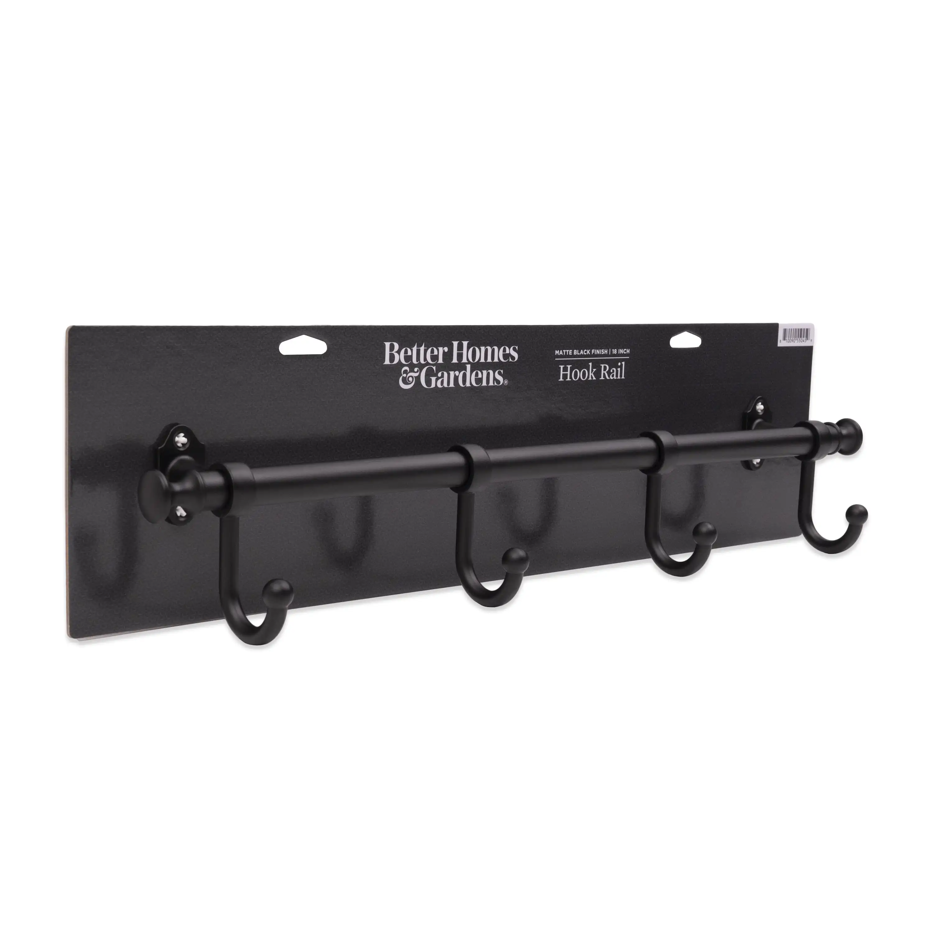 

18 in Wall Mounted Metal Hook Rack, 4 Hooks, Matte Black
