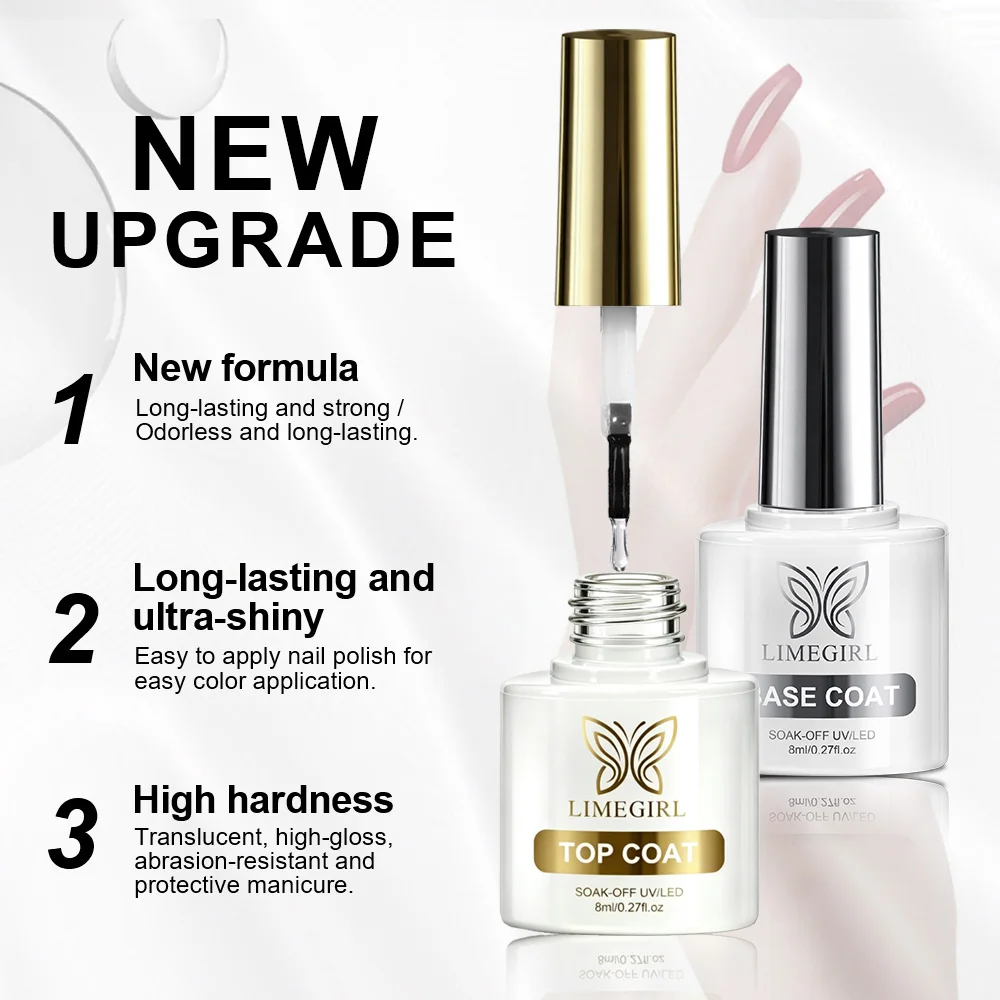 LIMEGIRL 8ml Multifunctional Nail Top Coat And Base Coat for Nails UV Gel Polish Semi Permanent Manicure Top Base Coat Varnish