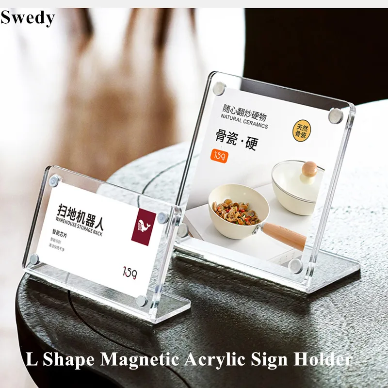 10 Pieces 60x90mm L Shape Acrylic Magnetic Table Sign Holder Clear Price Tag Stand Acrylic Sign Holder Display Stand