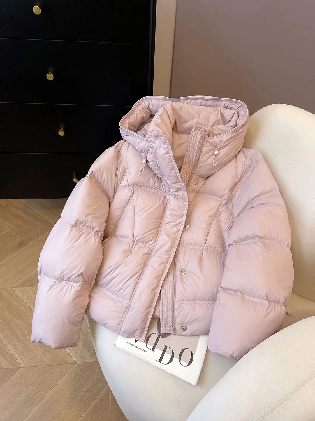 

Fashionable Cloud Puff Hooded Cotton Jacket Women's Winter Thick Warm Korean Style All-Match Outerwear Trendy Zipper Closure