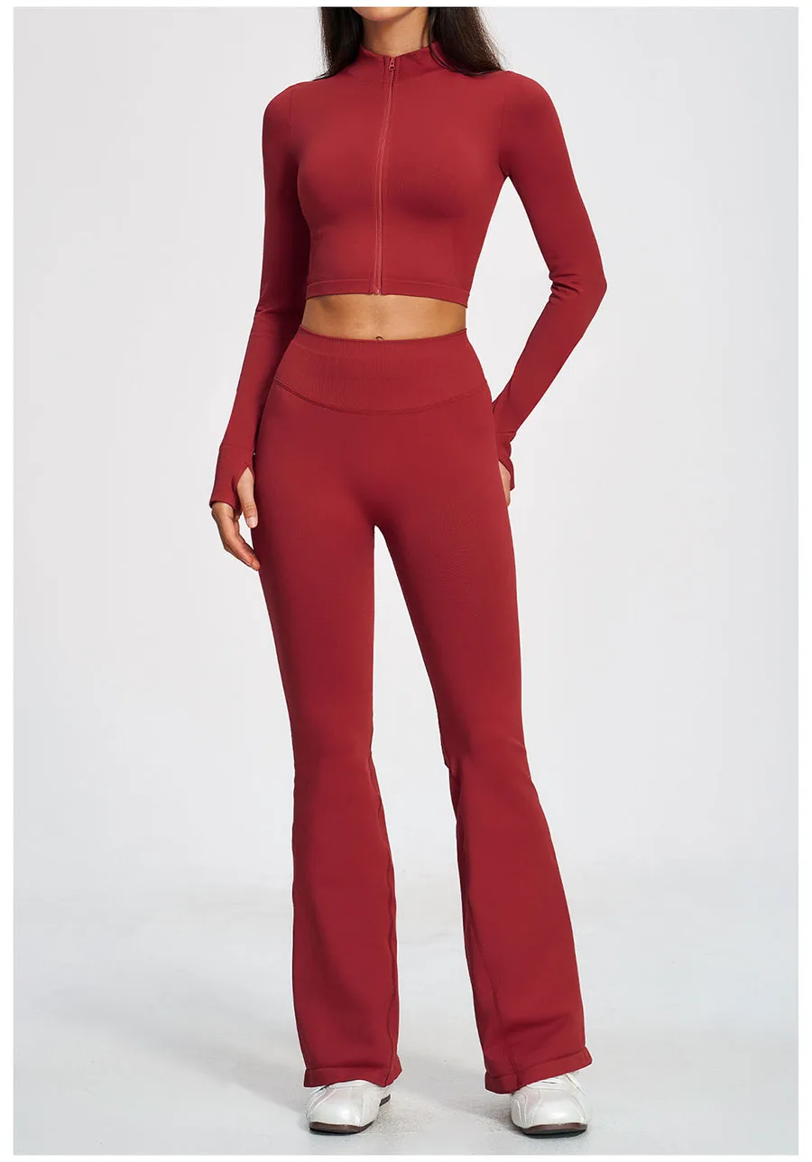 Neues 2-teiliges Yoga-Set, nahtloses Sportoutfit, Damen-Trainingsanzug, Lauf- und Workout-Kleidung, langärmelig, mit Reißverschluss, Sportbekleidung – Detail 5