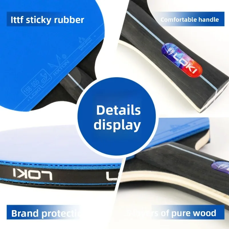 Professional Training Table Tennis  K5000 Adhesive Rubber Rackets with Blue Color Ping Pong Rubber 5-layer Pure Wooden Board view 4