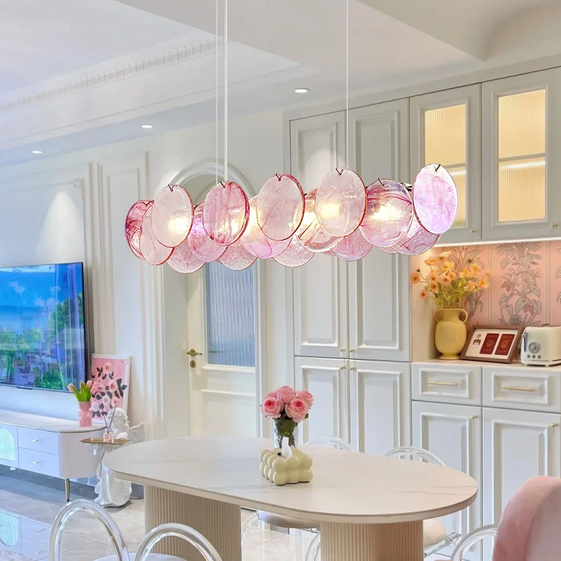 Murano roze glazen kroonluchter Franse luxe ronde decor kleurrijke kristallen hanglamp voor villa slaapkamer woonkamer hanglamp