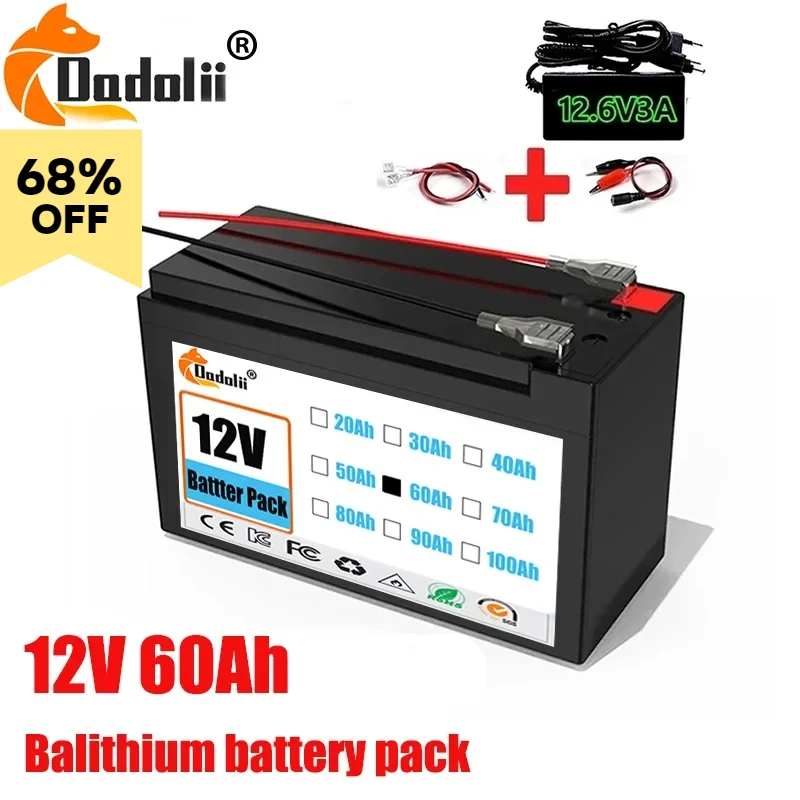 

12v 18650 Li-ion rechargeable battery pack 60Ah 30A battery for solar energy built-in high current BMS electric vehiclebattery