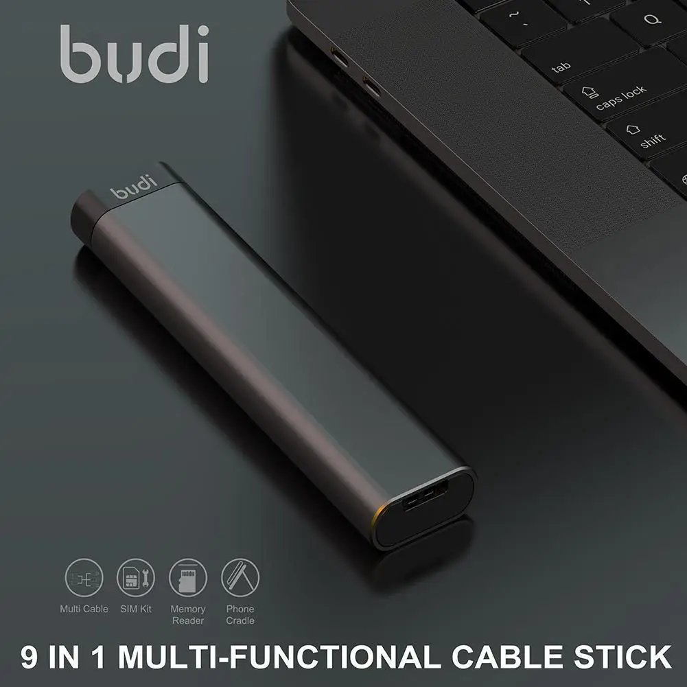 BUDI Multi-function Smart Adapter USB Data Cable Storage Box Multi-Cable 6 Types Cable SIM KIT TF Card Memory Reader StorageCase