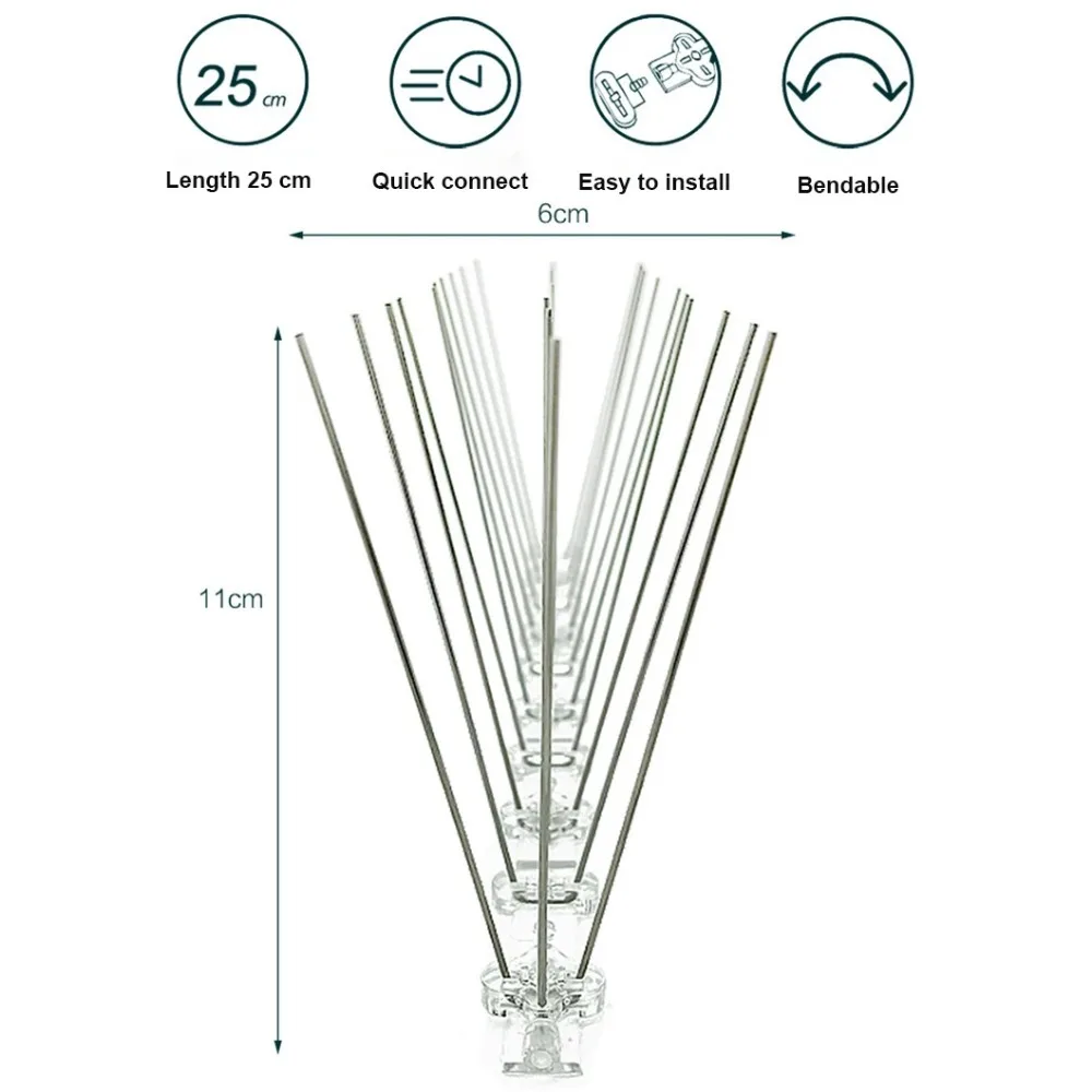 12Pcs Pigeon Spikes Stainless Steel Bird Repeller Set Deterrent Anti Bird Pigeon Squirrel Cats Repellent for Garden Fence Roof image 4