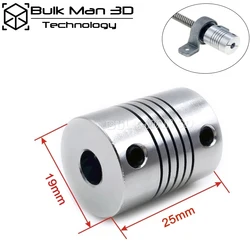 D19L25 Aluminum Flexible Coupling 4mm 5mm 6mm 6.35mm 8mm CNC Stepper Motor Shaft Coupler for CNC 3D Printer Engraving Machine