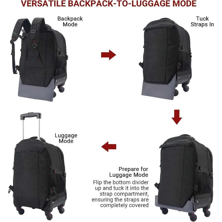 حقيبة ظهر دوارة مع 4 عجلات إضافية - أمتعة سفر تحت المقعد مقاومة للماء معتمدة من شركة الطيران مقاس 18 * 14 * 8 منتج شخصي Su #5