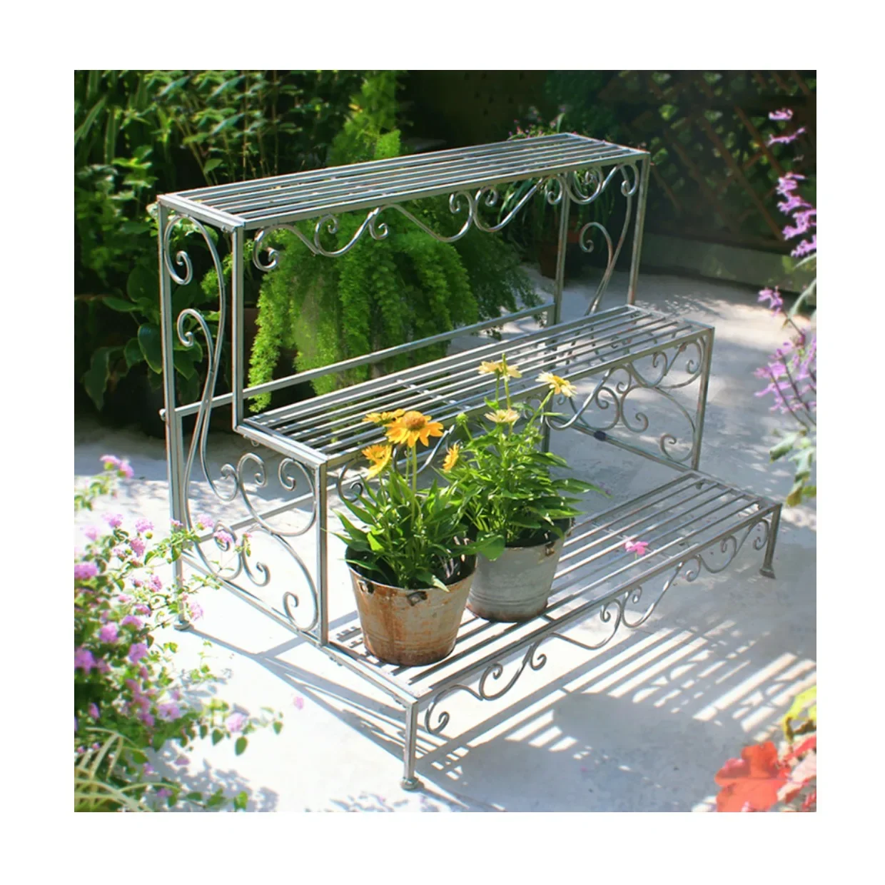 

Flower rack Outdoor courtyard Wrought iron multi-layer flower pot rack Outdoor floor-to-ceiling succulent shelf