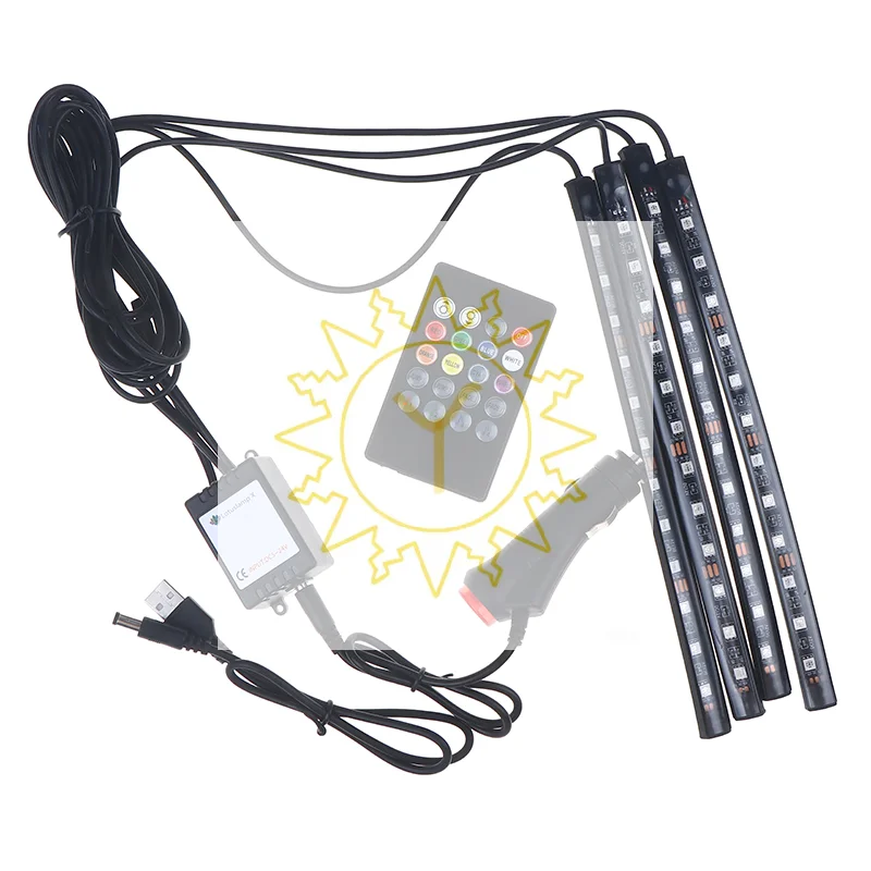 

48 светодиодных RGB-ламп для подсветки салона автомобиля с USB-разъемом, декоративная полоса освещения для интерьера автомобиля, управление с пульта/голосом