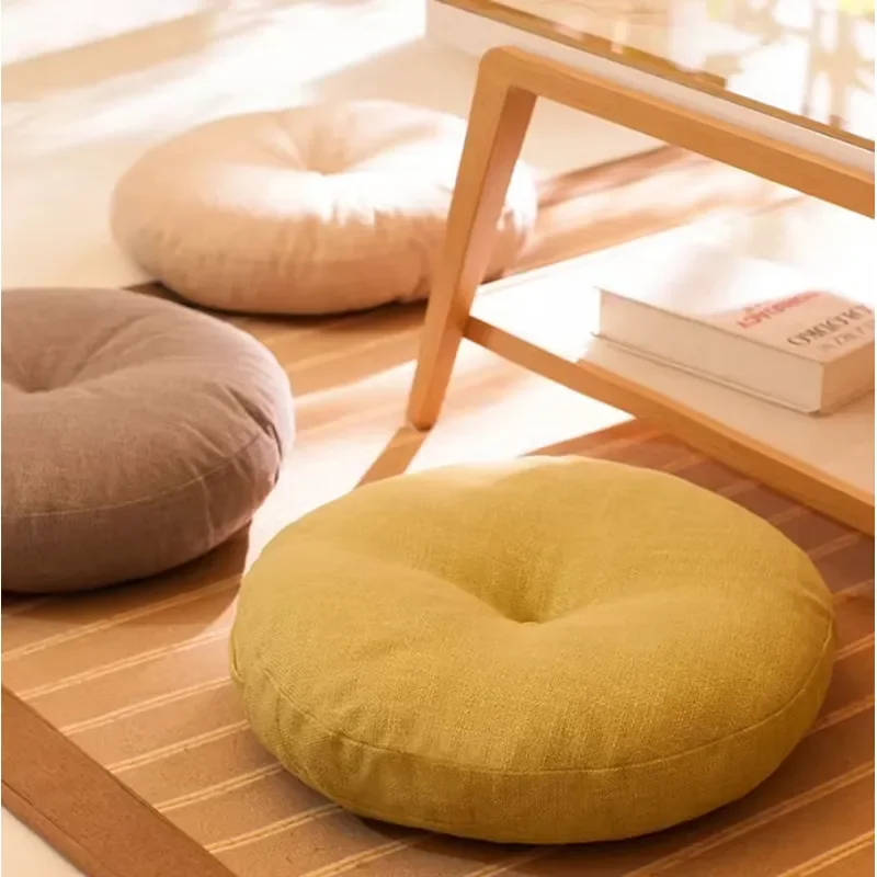 Thickened Cotton Linen Round Floor Mat Removable Cover Meditation Cushion for Balcony Tatami Bay Window Home Decoration
