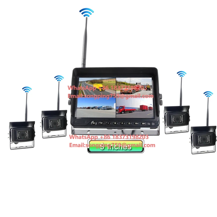 Portable Wireless RV Inside Split Screen Car Reversing solar wifi Aid 4 channel camera system for Semi Truck Trailer