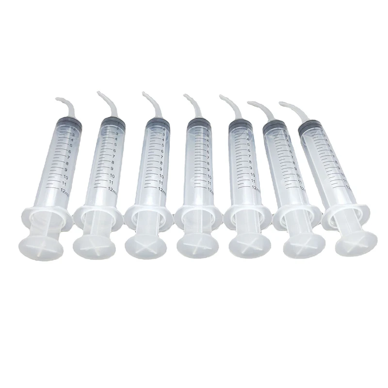 20Pcs Medical Disposable Dental Elbow Syringe 12ML With Curved Tip Transparent Dental Irrigation Syringe Teeth Whitening Care