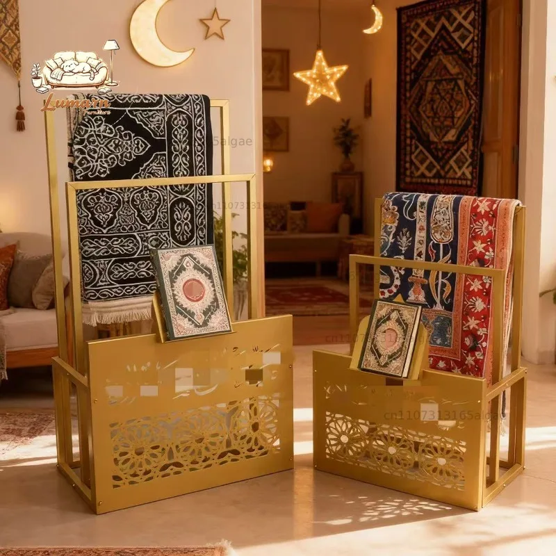 Middle Eastern Style Wrought Iron Carved Multi-Function Rack Bookshelf Carpet Towel Storage Stand for Prayer
