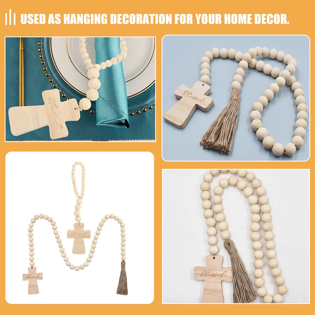 2Pcs Wooden Bead String Garland with Tassel Farmhouse Wall Beads Hanging Adornment Rustic Home Decor for Table Wall Door Tree