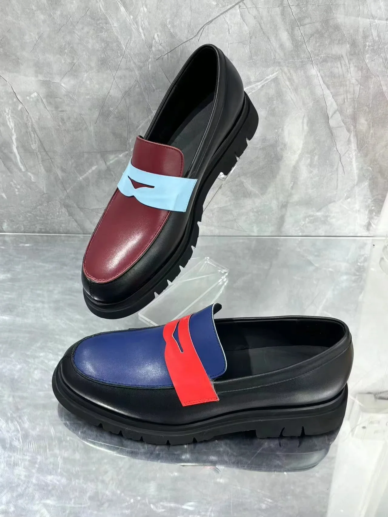 

Colorful Mixed Color Leather Men's Single Shoes Fashion English Style Round Toe Male Slip On Party Wedding Shoes