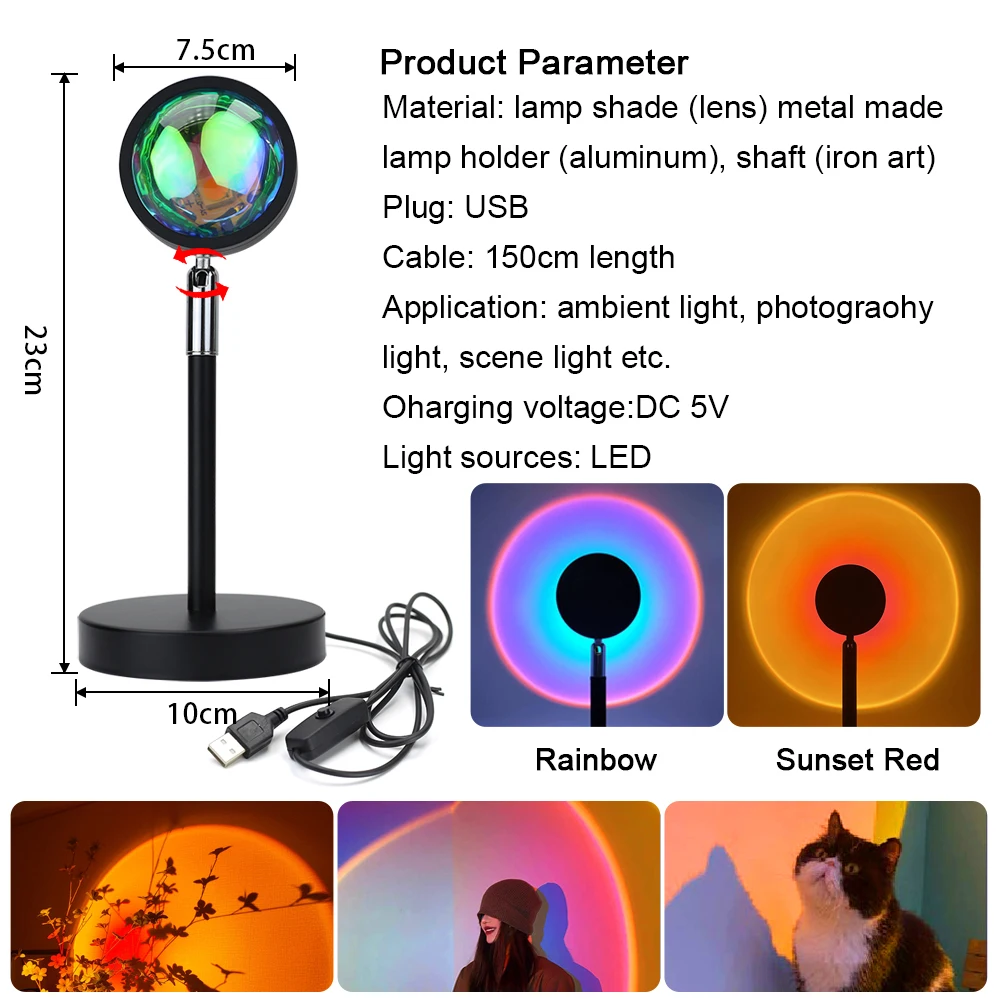 Imagem -03 - Usb Arco-íris Sunconjunto Lamp Luz Noturna Led Projeção Lâmpada de Mesa para Confissão Proposta Atmosfera de Festa 5v