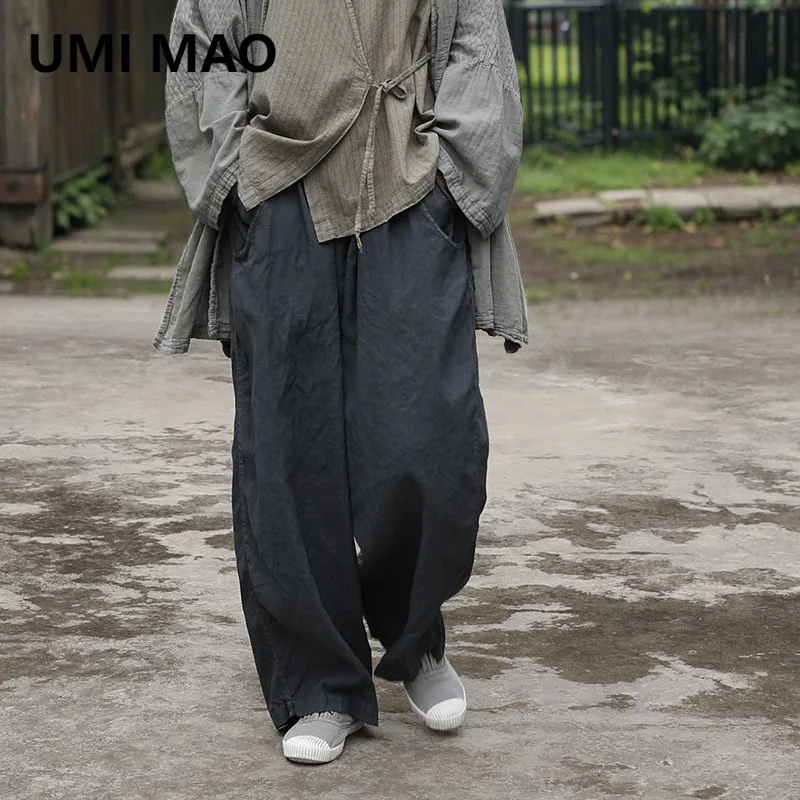 UMI MAO pantalon Femme printemps automne saison texturé coupe ample artistique lavé coton lin jambe large pantalons décontractés
