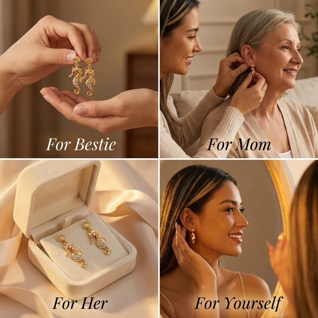 Elegante Rosa Klare Strass-Seepferdchen-Ohrhänger für Damen Goldfarbene Muschel-Ohrstecker Nautisches Ozean-Thema Schmuck Sommer-Geschenk – Detail 5